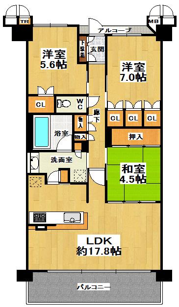 Floor plan. 3LDK, Price 33,500,000 yen, Occupied area 81.11 sq m , Balcony area 12.73 sq m