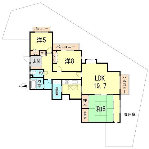 Floor plan. 3LDK, Price 30 million yen, Footprint 102.56 sq m , Balcony area 9.67 sq m