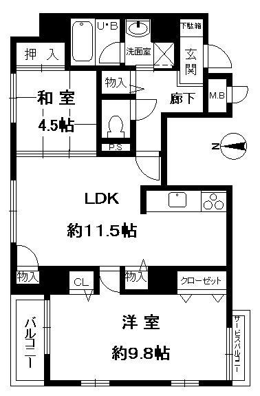 Floor plan. 2LDK, Price 26,800,000 yen, Occupied area 61.73 sq m , Balcony area 2.56 sq m
