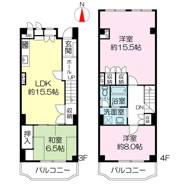 Floor plan. 3LDK, Price 23.5 million yen, Footprint 109.59 sq m , Balcony area 13.31 sq m maisonette