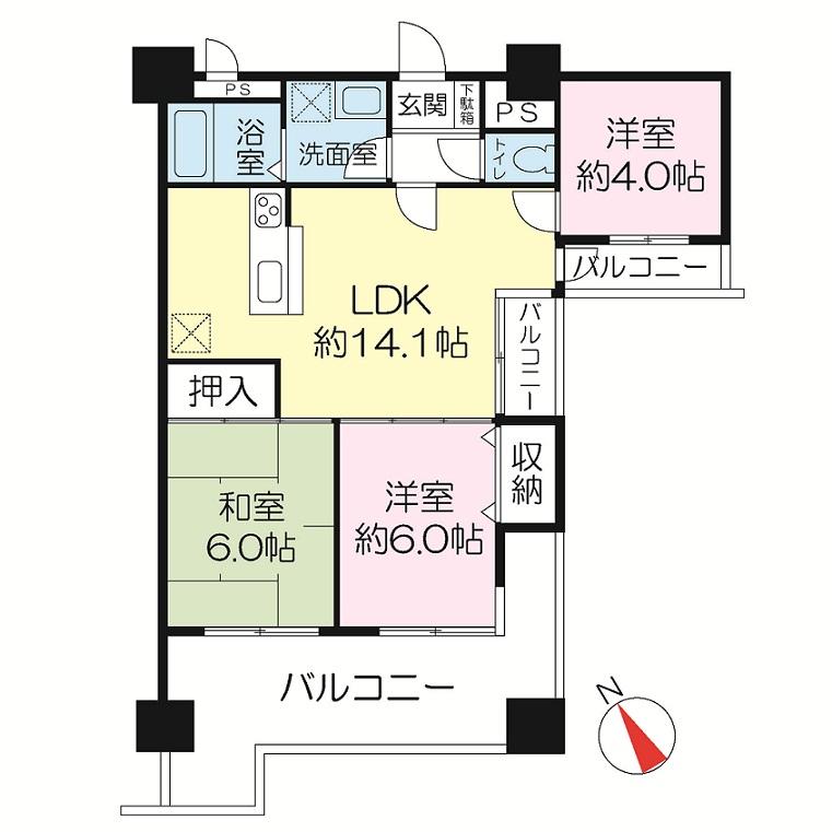 Floor plan. 3LDK, Price 17.2 million yen, Footprint 60.9 sq m , Balcony area 19.07 sq m