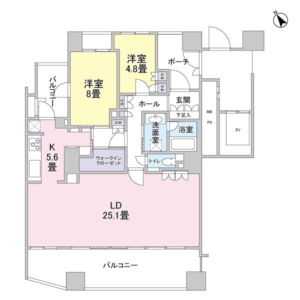 Floor plan. 2LDK, Price 38,900,000 yen, Footprint 101.78 sq m , Balcony area 27.63 sq m