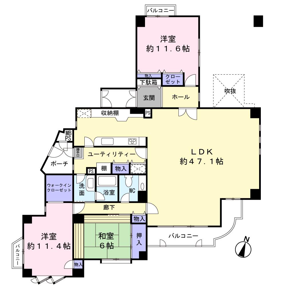 Floor plan. 3LDK, Price 39,800,000 yen, Footprint 173.72 sq m , Balcony area 14.37 sq m