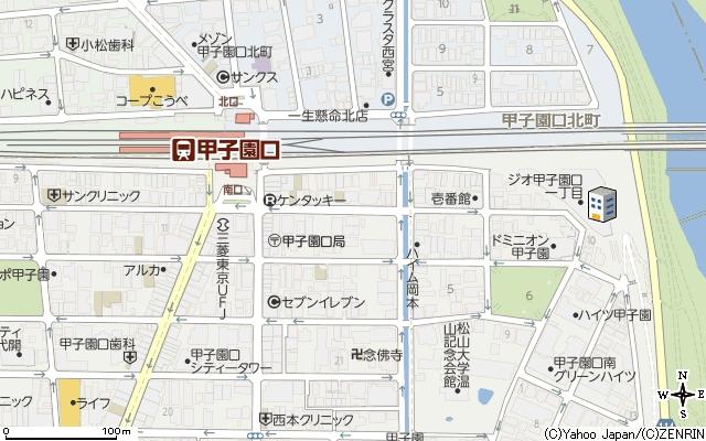 Local guide map. There the location of about a 4-minute walk from the JR Tokaido Line "Koshienguchi" station.