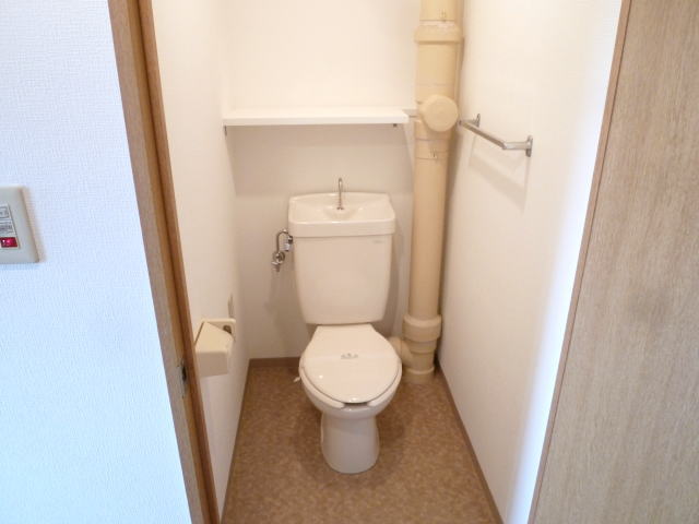 Toilet. Toilet with a storage rack