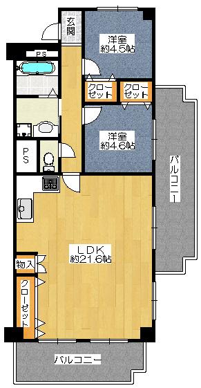 Floor plan. 2LDK, Price 9 million yen, Occupied area 69.96 sq m , Balcony area 17.7 sq m