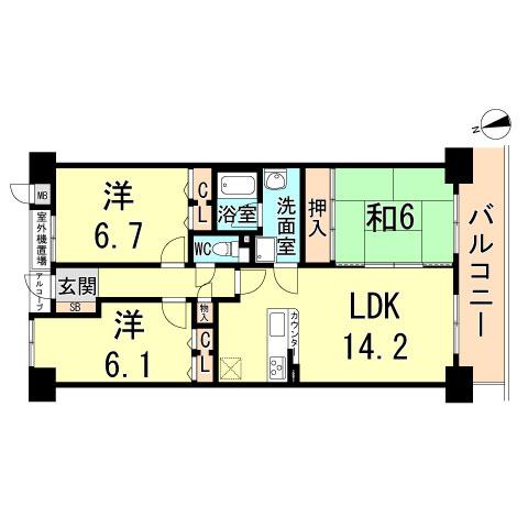 Floor plan. 3LDK, Price 26,800,000 yen, Occupied area 73.67 sq m , Balcony area 9 sq m