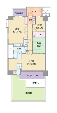 Floor plan. 3LDK, Price 32,500,000 yen, Occupied area 88.06 sq m , Balcony area 16.41 sq m