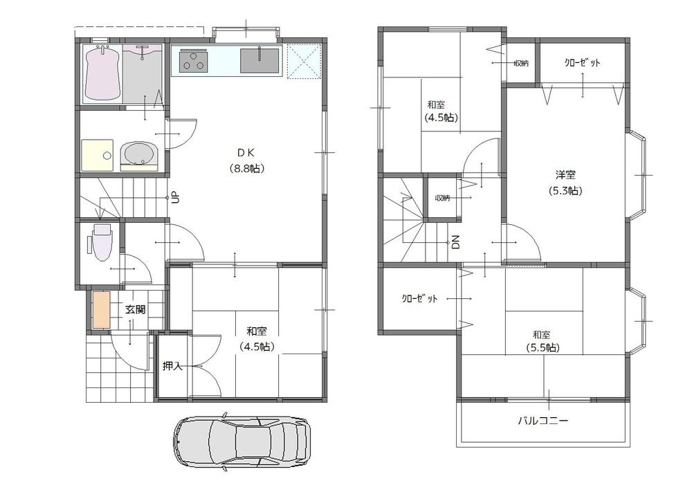 Floor plan. 24,800,000 yen, 4DK, Land area 64.94 sq m , Building area 66.12 sq m car ・ bicycle ・ Bikes are parked with a margin.