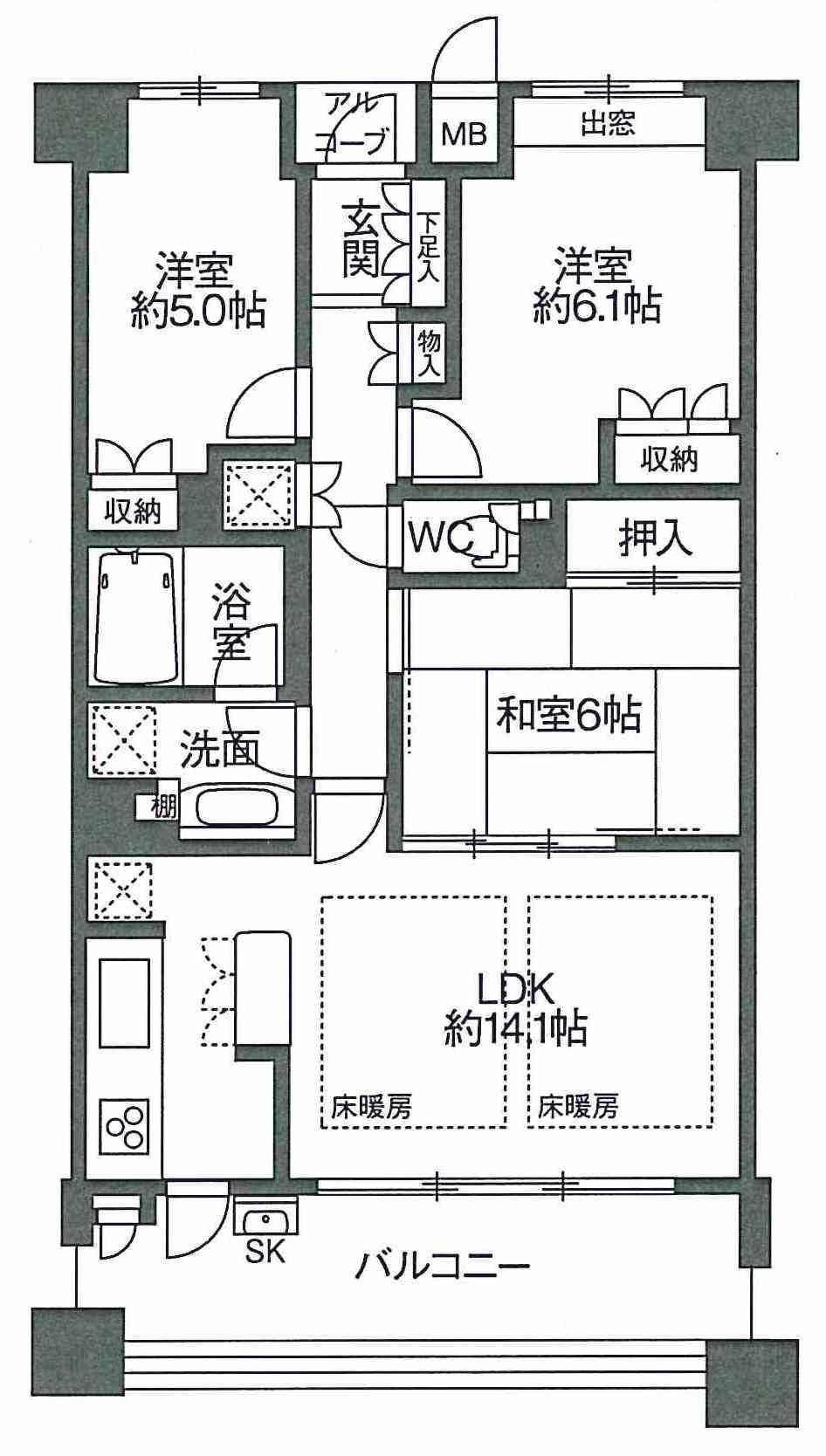Floor plan. 3LDK, Price 29,800,000 yen, Occupied area 71.05 sq m , Balcony area 12.56 sq m living dining yang per good at Haisasshi south-facing 2200mm!