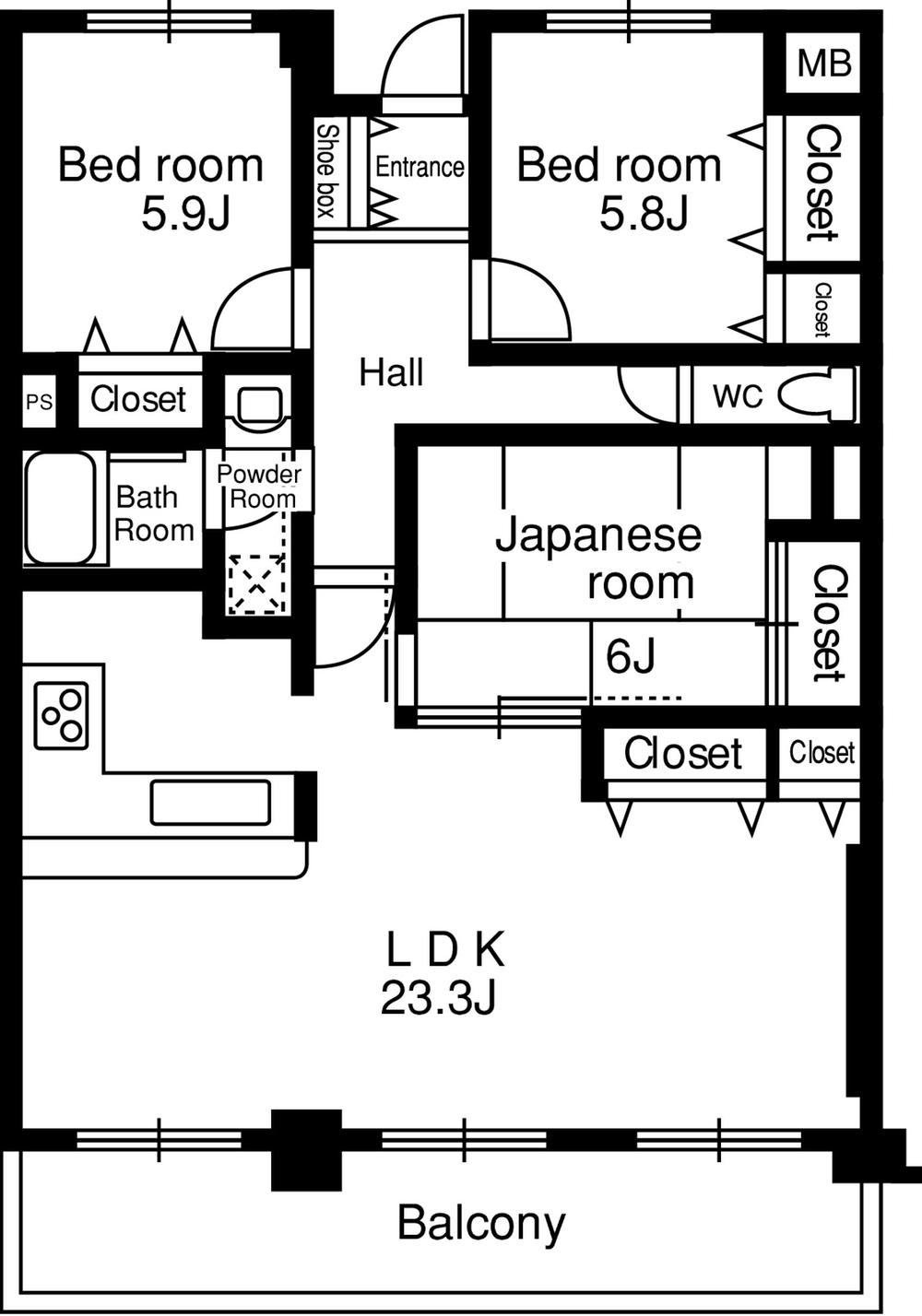 Floor plan. 3LDK, Price 25,800,000 yen, Occupied area 89.14 sq m , Balcony area 12.45 sq m
