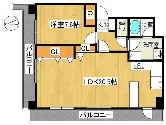 Floor plan. 1LDK, Price 26,800,000 yen, Occupied area 65.97 sq m , Balcony area 26.6 sq m