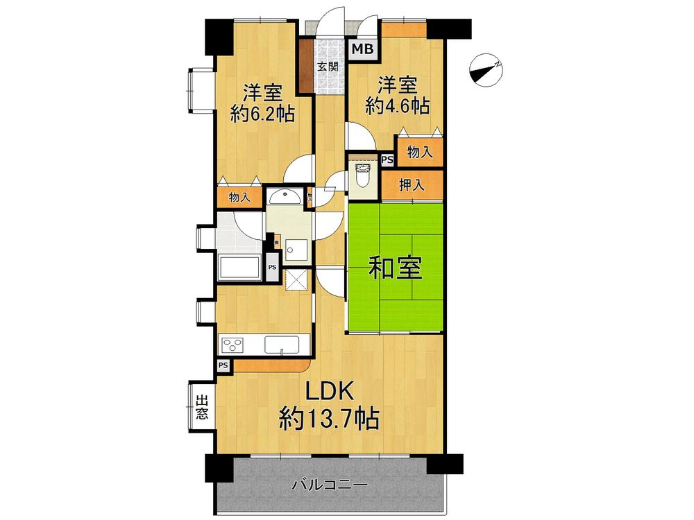 Floor plan. 3LDK, Price 19 million yen, Occupied area 67.37 sq m , Balcony area 9.68 sq m