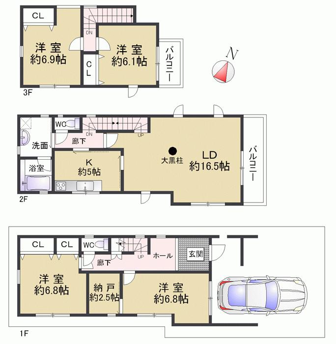 Floor plan. 46,300,000 yen, 4LDK + S (storeroom), Land area 90.04 sq m , Building area 134.95 sq m