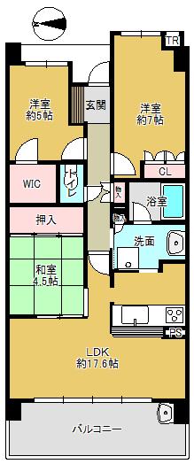 Floor plan. 3LDK, Price 32,970,000 yen, Occupied area 75.61 sq m , Balcony area 14.08 sq m
