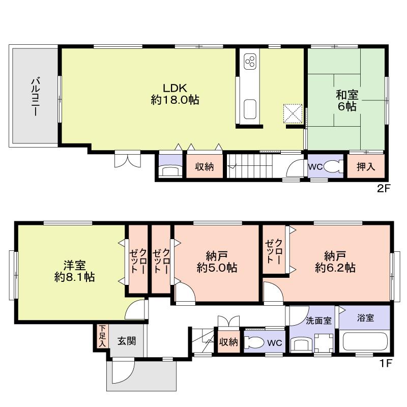 Floor plan. 38,500,000 yen, 2LDK + 2S (storeroom), Land area 154.23 sq m , Building area 99.83 sq m