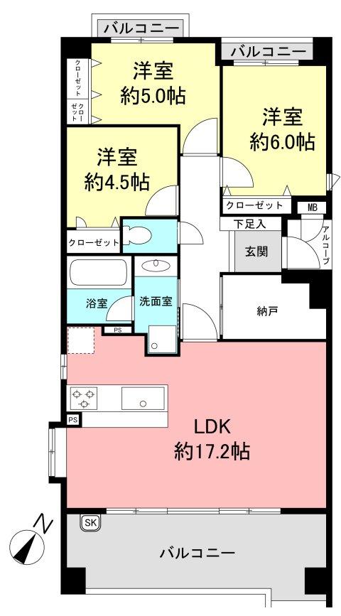 Floor plan. 3LDK+S, Price 33,600,000 yen, Occupied area 78.55 sq m , Balcony area 13 sq m Floor