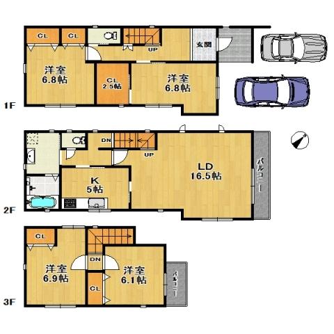 Floor plan. (B No. land), Price 46,300,000 yen, 4LDK+S, Land area 90.04 sq m , Building area 134.95 sq m