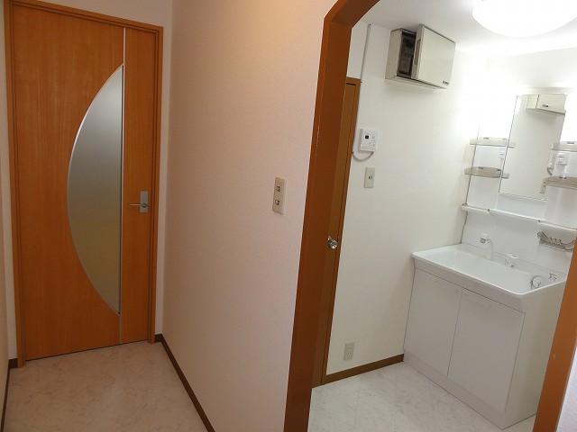 Wash basin, toilet. Photo of the entrance corridor.