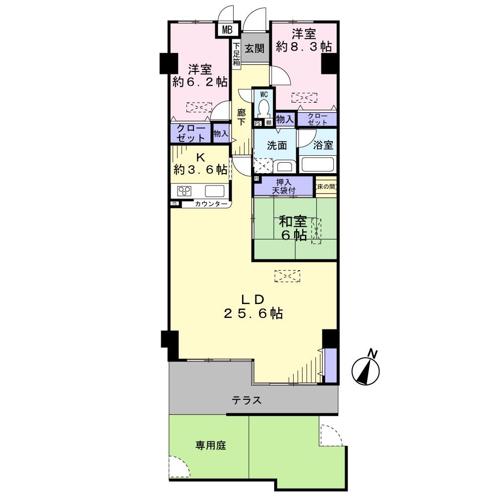 Floor plan. 3LDK, Price 27,800,000 yen, Footprint 100.58 sq m , Balcony area 11.8 sq m