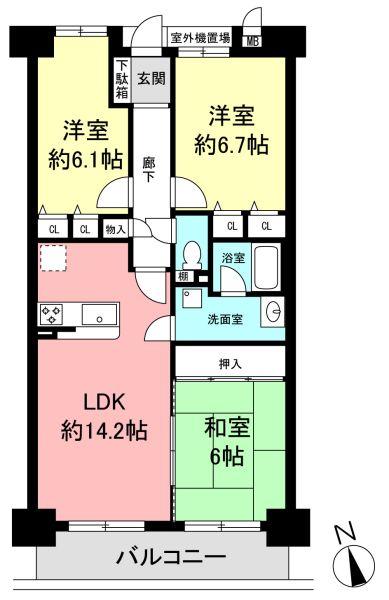 Floor plan. 3LDK, Price 26,800,000 yen, Occupied area 73.67 sq m , Balcony area 9 sq m Floor