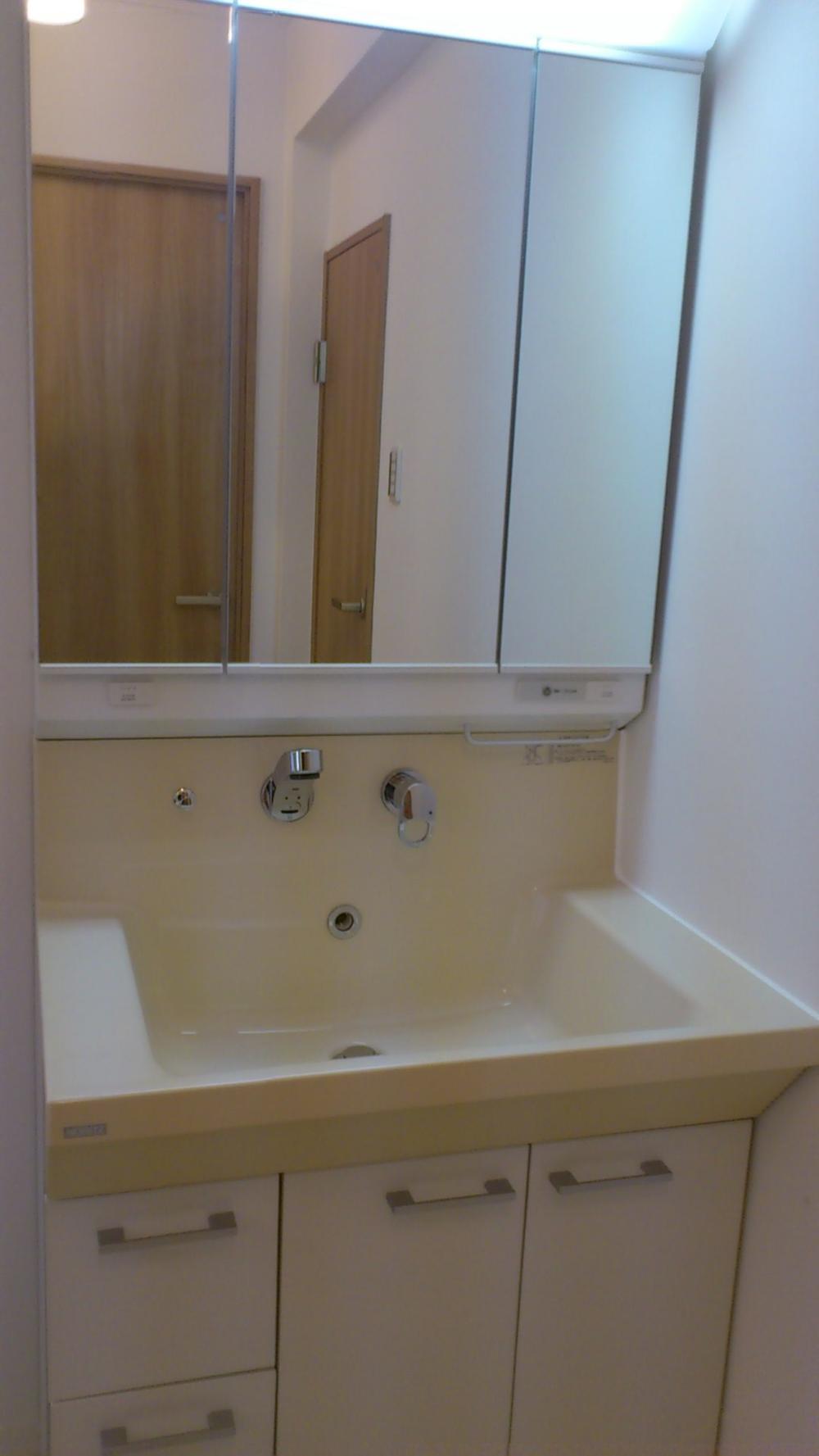 Wash basin, toilet. Vanity had made
