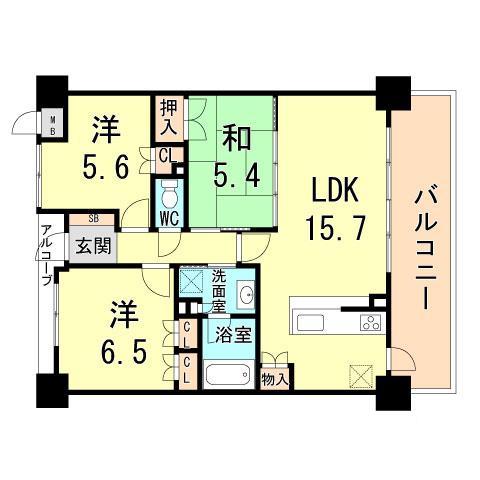 Floor plan. 3LDK, Price 31,800,000 yen, Occupied area 70.88 sq m , Balcony area 14.4 sq m
