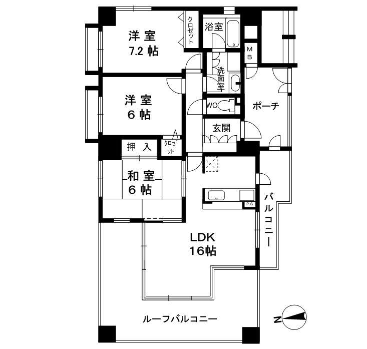 Floor plan. 3LDK, Price 31,800,000 yen, Occupied area 75.55 sq m , Balcony area 26.85 sq m