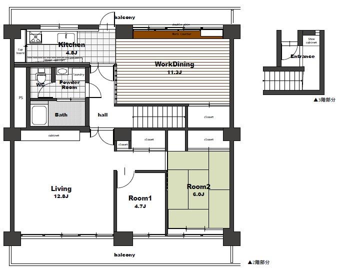 Floor plan. 2LDK, Price 32,800,000 yen, Footprint 108.52 sq m , Balcony area 25.55 sq m