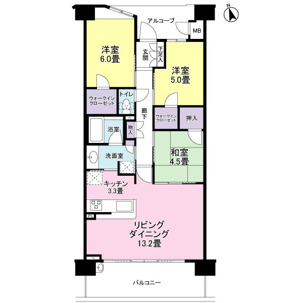 Floor plan. 3LDK, Price 30,800,000 yen, Occupied area 74.19 sq m , Balcony area 12.4 sq m