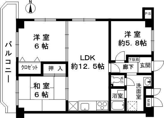 Floor plan. 3LDK, Price 11.8 million yen, Occupied area 66.89 sq m , Balcony area 7.71 sq m