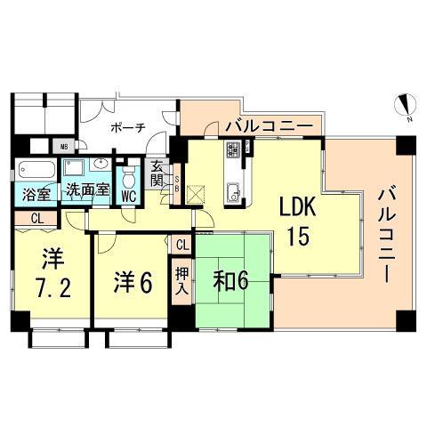 Floor plan. 3LDK, Price 32,800,000 yen, Occupied area 75.55 sq m , Balcony area 26.85 sq m