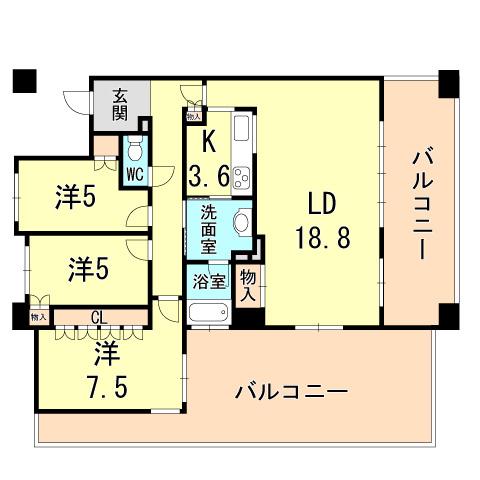 Floor plan. 3LDK, Price 49,800,000 yen, Occupied area 89.79 sq m , Balcony area 57.08 sq m