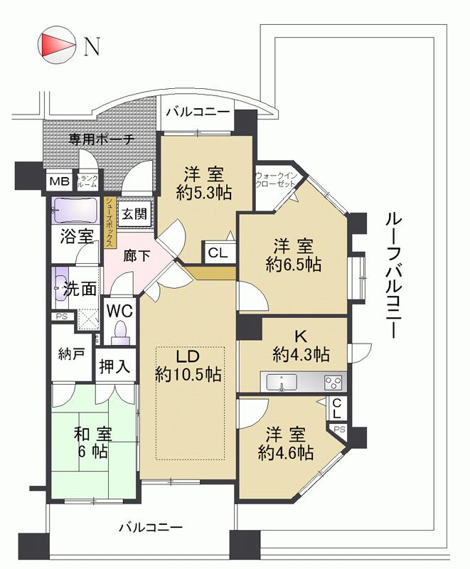 Floor plan. 4LDK, Price 37,200,000 yen, Large roof balcony is the room of the features in the occupied area 80.7 sq m three direction room. Downstairs it is ordered in the parking lot.