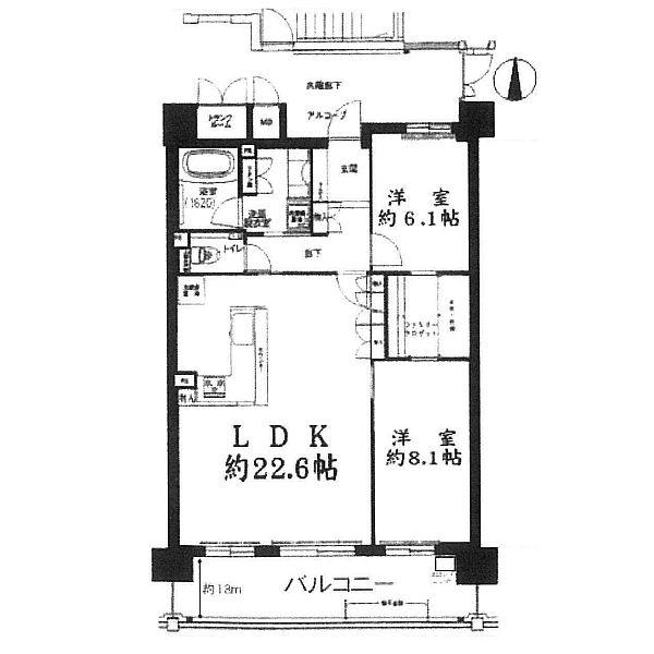 Floor plan. 2LDK, Price 46,880,000 yen, Occupied area 85.53 sq m , Balcony area 14.76 sq m