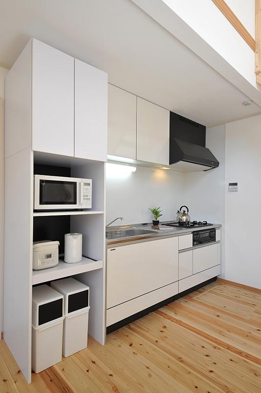 Kitchen. The kitchen is focused on storage capacity while being compact. (No. 15 locations)