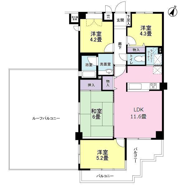 Floor plan. 4LDK, Price 19,800,000 yen, Footprint 74 sq m , Balcony area 10.38 sq m