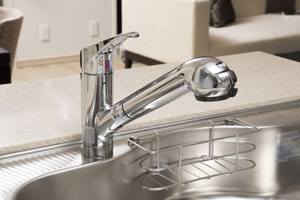 Kitchen.  [Water purifier integrated single lever faucet] Convenient to the care of the sink, Hand shower type of faucet. It is also built-in water purifier that can be used at any time delicious water immediately (same specifications)