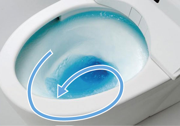 Toilet.  [Tornado cleaning] Water flow, such as swirling, Wash the bowl surface evenly, Persistent dirt with less water also rinse well firm efficiency (Description Photos)