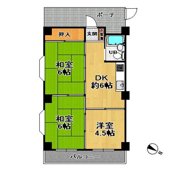 Floor plan. 3DK, Price 5.5 million yen, Occupied area 41.31 sq m , Balcony area 5.4 sq m