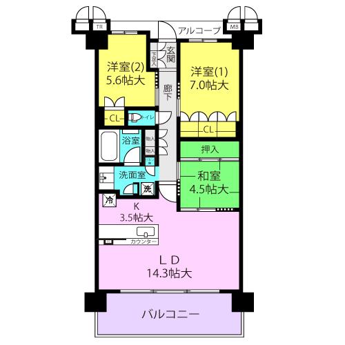 Floor plan. 3LDK, Price 33,500,000 yen, Occupied area 81.11 sq m , Balcony area 12.73 sq m