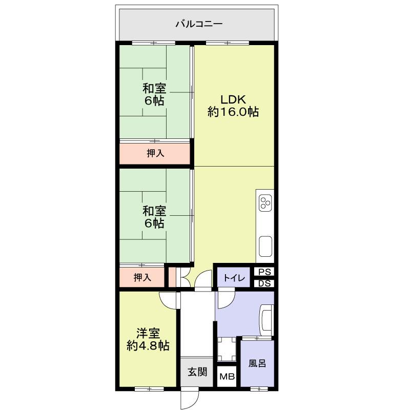 Floor plan. 3LDK, Price 13.8 million yen, Occupied area 76.88 sq m , Balcony area 8.68 sq m