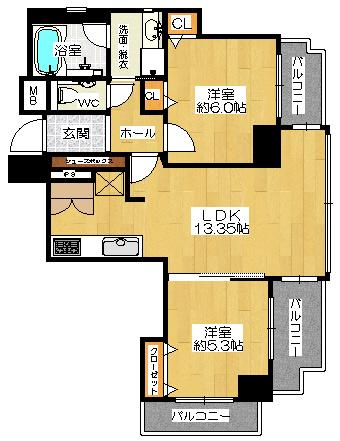 Floor plan. 2LDK, Price 21,800,000 yen, Occupied area 53.82 sq m , Balcony area 8.42 sq m of highly independent space layout
