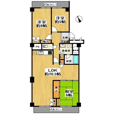 Floor plan. 3LDK, Price 15.8 million yen, Occupied area 87.25 sq m , Balcony area 14.01 sq m