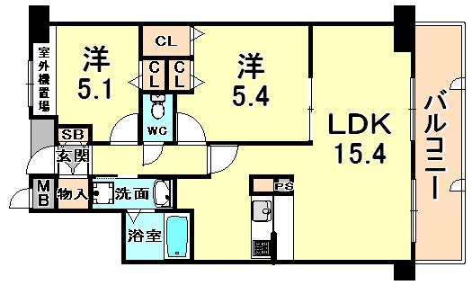 Floor plan. 2LDK, Price 22,800,000 yen, Occupied area 56.52 sq m , Balcony area 9.82 sq m