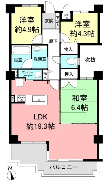 Floor plan. 3LDK, Price 22,900,000 yen, Occupied area 78.78 sq m , Balcony area 10.53 sq m Floor
