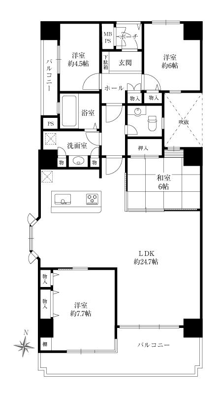 Floor plan. 4LDK, Price 34,900,000 yen, Footprint 112.71 sq m , Balcony area 17.47 sq m