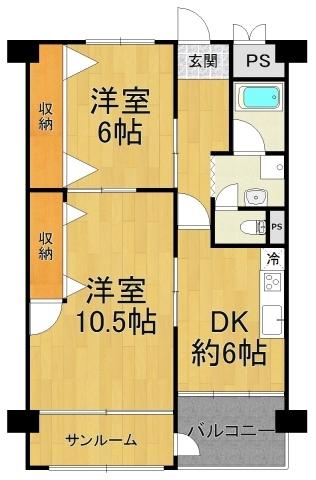 Floor plan. 2DK, Price 9.9 million yen, Footprint 70 sq m , Balcony area 4 sq m