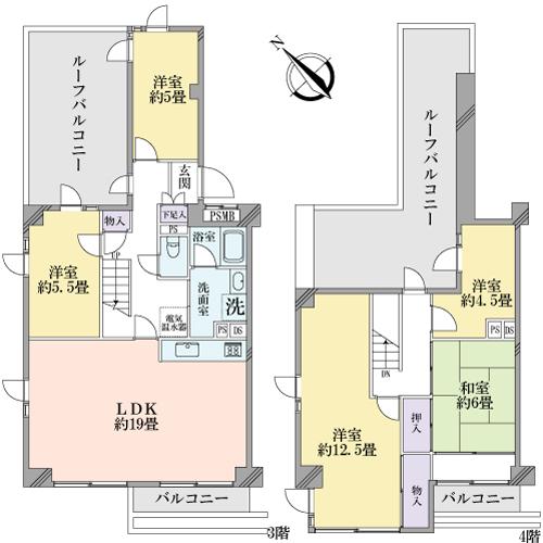 Floor plan. 5LDK, Price 17.8 million yen, Footprint 120 sq m , Balcony area 8.9 sq m 3 floor 4 floor maisonette