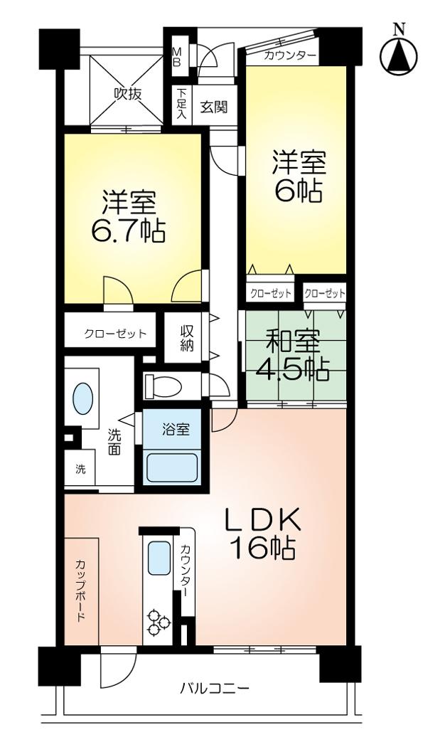 Floor plan. 3LDK, Price 30,800,000 yen, Footprint 74 sq m , Balcony area 9.92 sq m